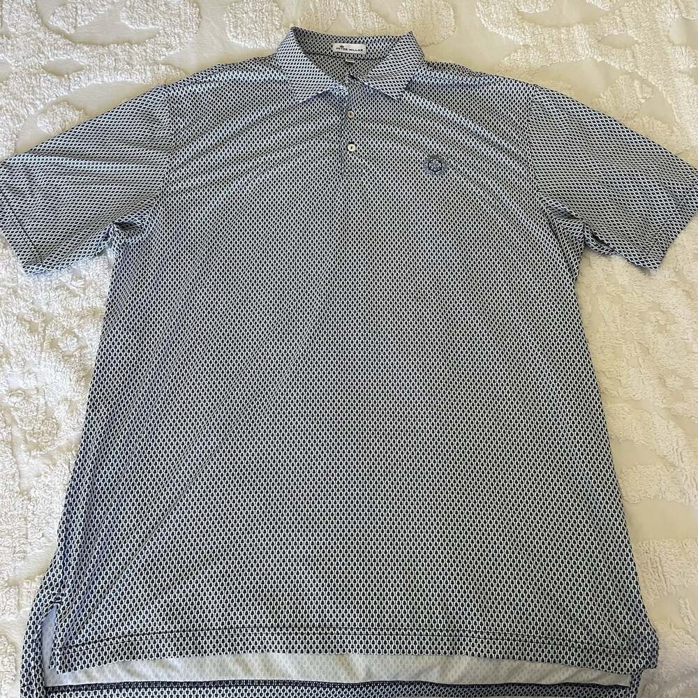 Peter Millar Performance Jersey Polo Golf Shirt Blue Guitars Print Men's XL
